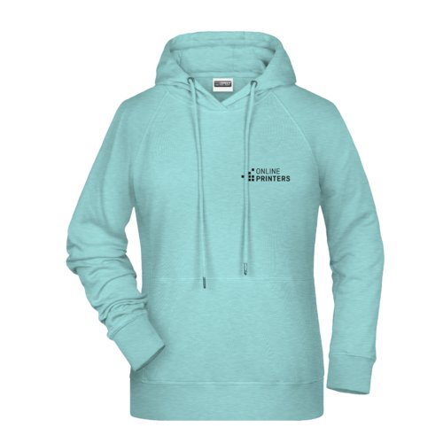 Felpa con cappuccio da donna in misto cotone verde menta con coulisse.