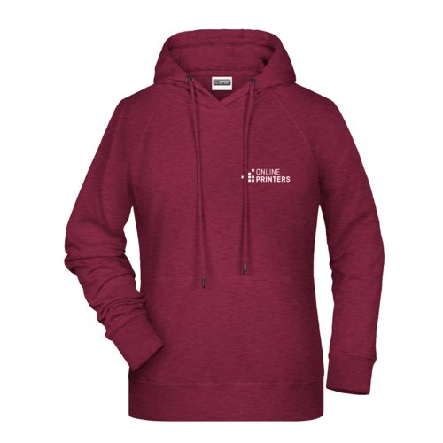 Felpa con cappuccio da donna bordeaux in misto cotone con cappuccio e coulisse.