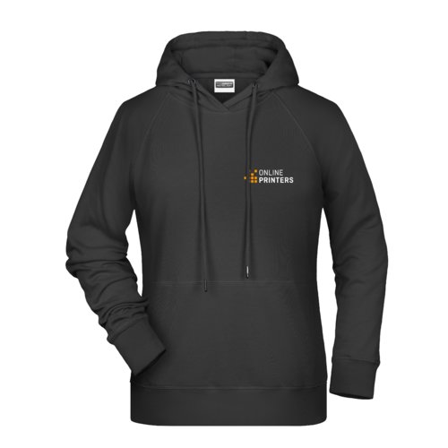 Felpa con cappuccio nera da donna in misto cotone-poliestere con cappuccio e tasca a marsupio.