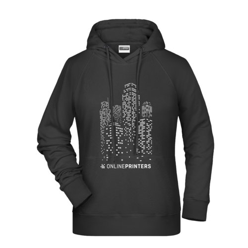 Felpa con cappuccio nera da donna in misto cotone con cappuccio e coulisse.