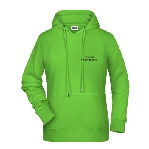 Felpa con cappuccio da donna verde mela in misto cotone con cappuccio e coulisse.