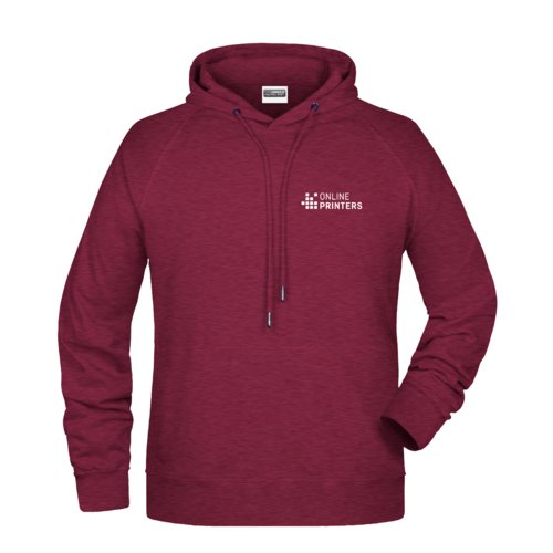 Felpa con cappuccio da uomo bordeaux in cotone-poliestere con cappuccio e coulisse.