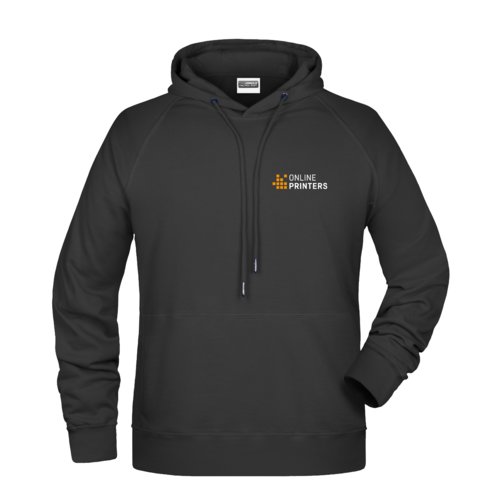 Felpa nera in cotone-poliestere con cappuccio e coulisse.