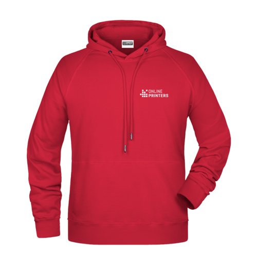 Felpa con cappuccio rossa in cotone-poliestere da uomo con coulisse.