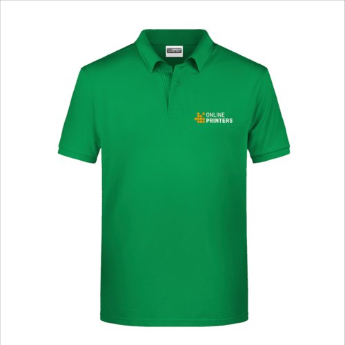 Polo in tessuto verde da uomo con abbottonatura corta.