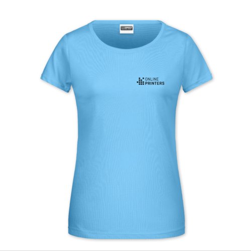 T-shirt in cotone azzurro da donna con scollo rotondo.