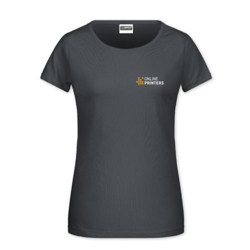 T-shirt in cotone grigio scuro da donna a maniche corte.