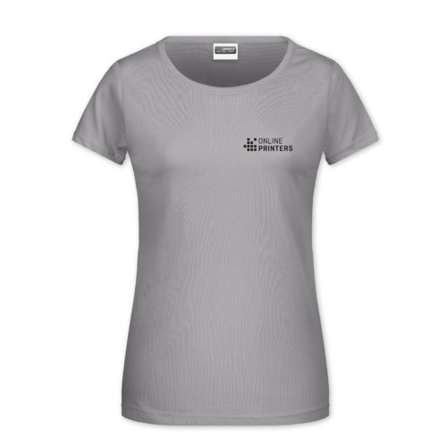 T-shirt in cotone grigio chiaro da donna a maniche corte.