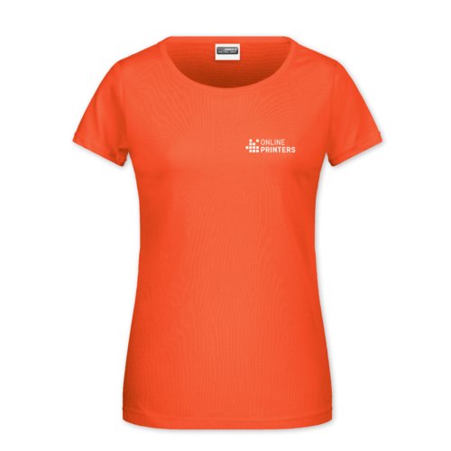 T-shirt color albicocca in cotone da donna a maniche corte.