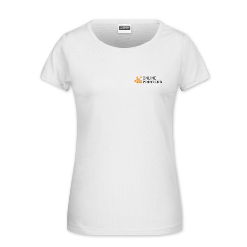T-shirt bianca da donna in cotone con maniche corte.