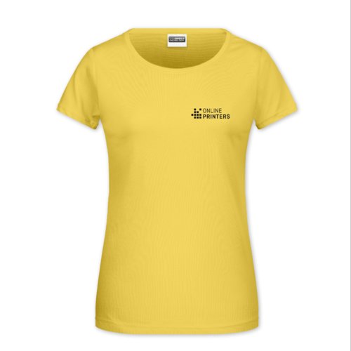 T-shirt gialla in cotone da donna con maniche corte e collo rotondo.