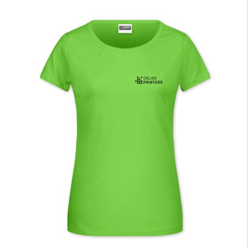 T-shirt da donna in cotone verde mela con scollo rotondo e maniche corte.
