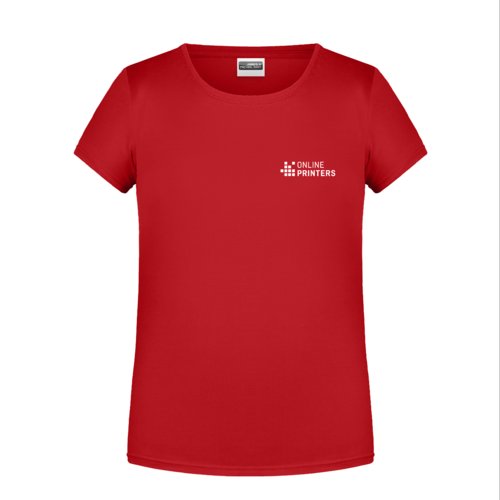 T-shirt rossa in cotone da ragazza con maniche corte e scollo rotondo.