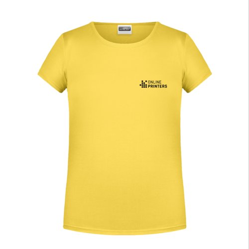 T-shirt gialla in cotone da ragazza con maniche corte.