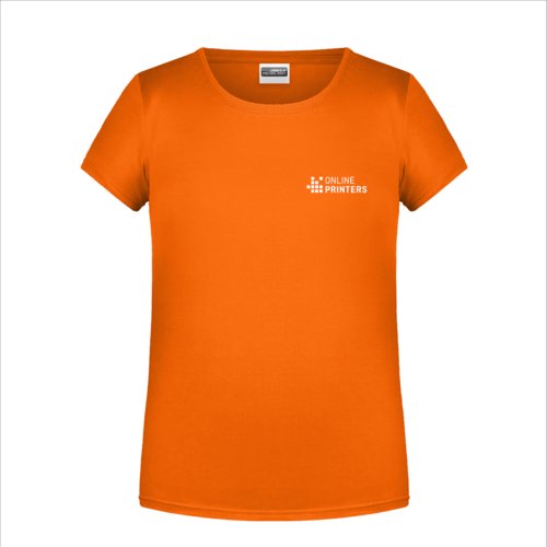 T-shirt arancione in cotone con maniche corte e collo rotondo.