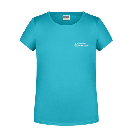 T-shirt turchese in cotone da ragazza a maniche corte.