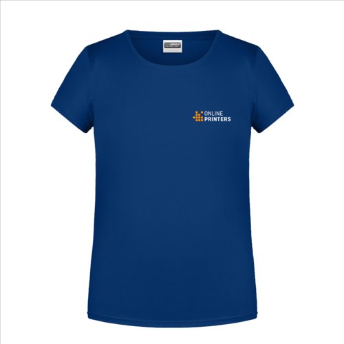T-shirt in cotone blu scuro da ragazza con maniche corte.