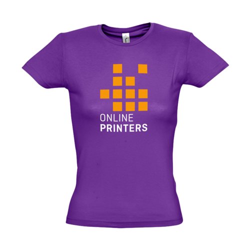 T-shirt in cotone viola scuro da donna a maniche corte.