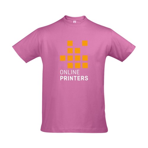 T-shirt rosa in cotone da uomo con maniche corte e girocollo.