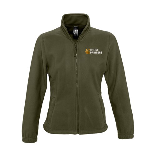 Giacca in pile di poliestere marrone scuro da donna con zip integrale.