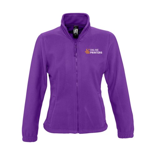 Giacca in pile di poliestere viola scuro con zip integrale, da donna.