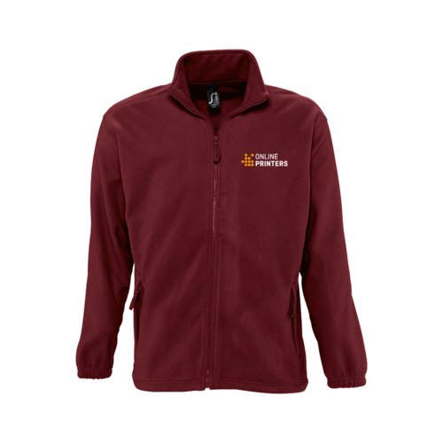 Giacca in pile di poliestere bordeaux con zip integrale.