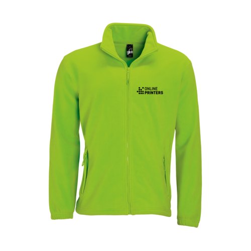 Giacca in pile di poliestere verde mela da uomo con zip integrale.