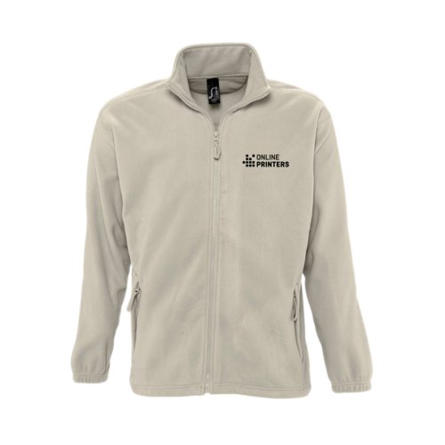Giacca in pile di poliestere beige con zip integrale.