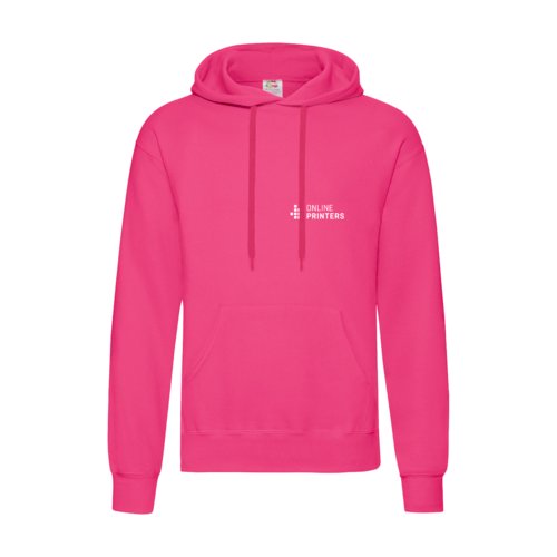 Felpa con cappuccio da uomo fucsia in misto cotone con cappuccio e coulisse.