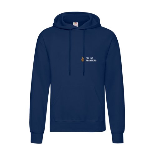 Felpa con cappuccio blu navy da uomo in misto cotone e poliestere con cappuccio e coulisse.