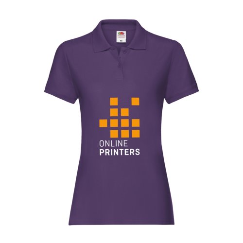Polo da donna in cotone violetto con abbottonatura corta.