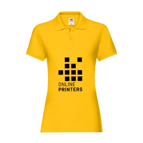 Polo da donna giallo in cotone con abbottonatura corta.