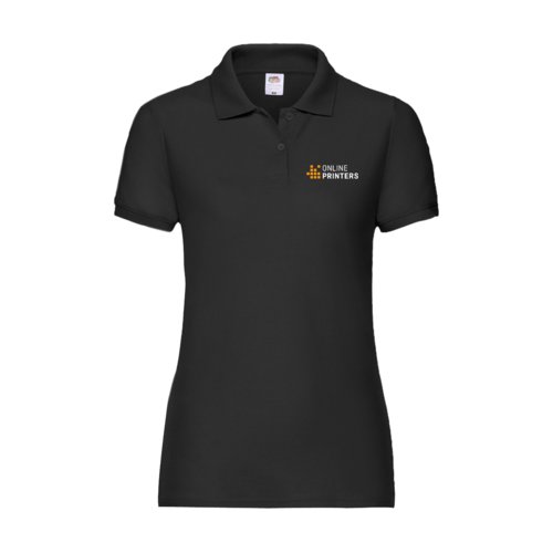 Polo da donna nera in misto poliestere-cotone con maniche corte.