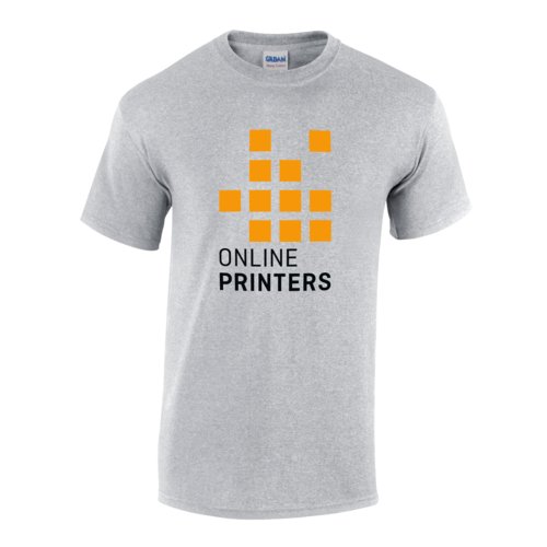 T-shirt grigia in cotone con maniche corte e collo rotondo.