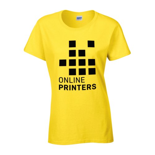 T-shirt gialla in cotone da donna con scollo rotondo.