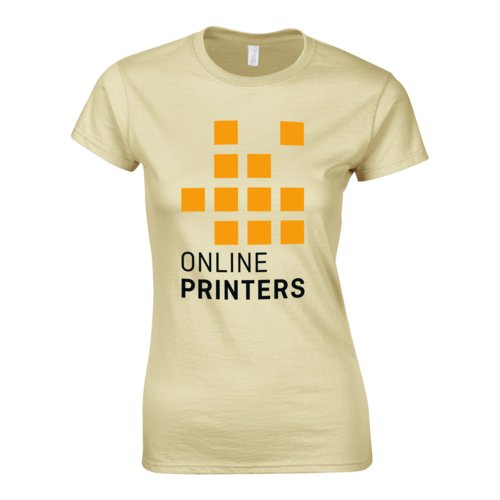T-shirt da donna color sabbia in jersey di cotone a maniche corte.