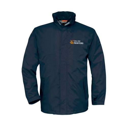 Giacca blu navy in poliestere da uomo con zip integrale.