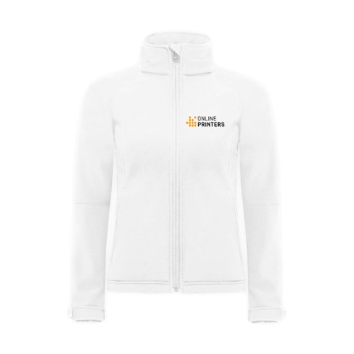 Giacca softshell bianca da donna in poliestere ed elastan con zip integrale.