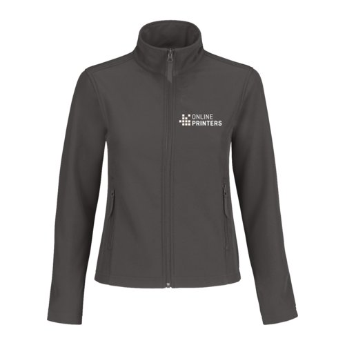 Giacca softshell grigio scuro in poliestere ed elastan con cerniera.