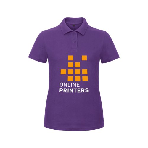 Polo da donna in cotone violetto con abbottonatura corta.