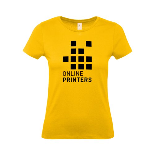 T-shirt in cotone giallo dorato da donna a maniche corte.