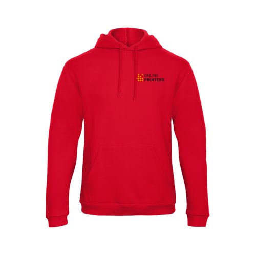 Felpa rossa in misto cotone con cappuccio e tasca a marsupio.