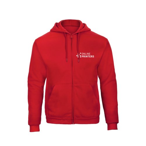 Giacca da felpa rossa in misto cotone con cappuccio e zip integrale da uomo.