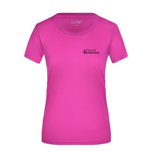 T-shirt rosa in poliestere da donna a maniche corte.