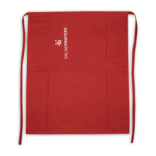 Grembiule rosso in cotone con cinturino e lacci lunghi.
