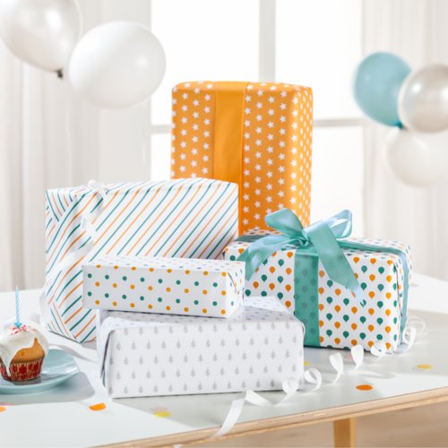 Hallmark Carta Da Regalo 3 Rotoli: 2mt Ciascuno Di Rosa A Pois, Giallo A Pois E Zig-Zag Blu - Perfetta Per Compleanni E Ogni Occasione