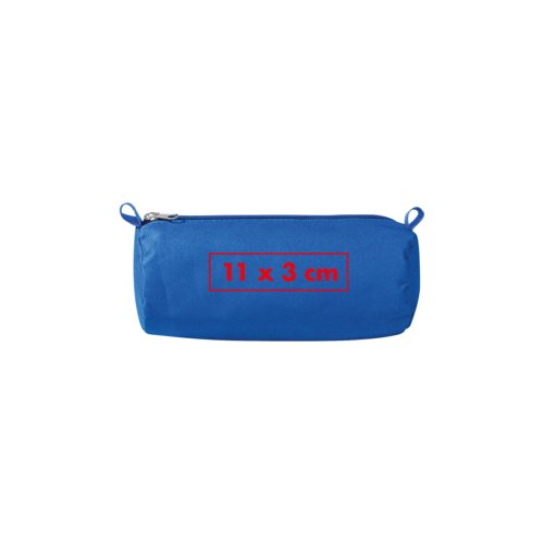 Astuccio blu in tessuto con cerniera.