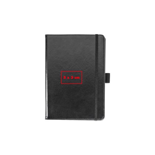 Quaderno nero con chiusura elastica.
