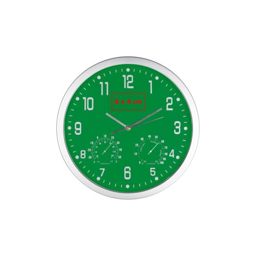 Orologio da parete verde con lancette di ore, minuti e secondi.