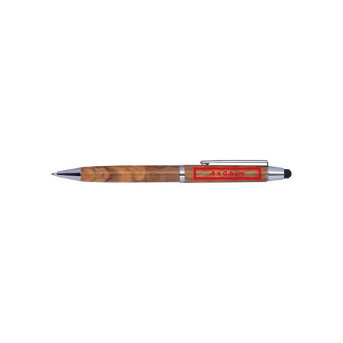 Penna a sfera in legno con funzione touch e clip.